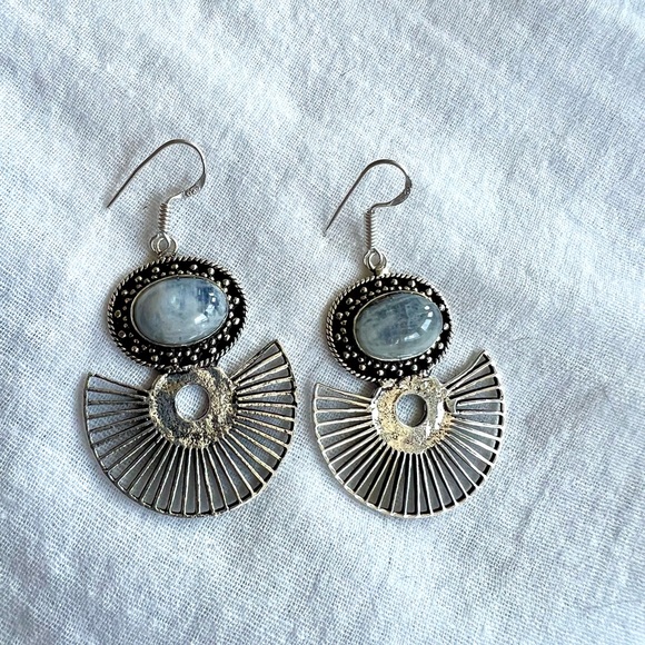 925 Eccentric Vintage Style Moonstone Boho Earrings - Picture 4 of 6